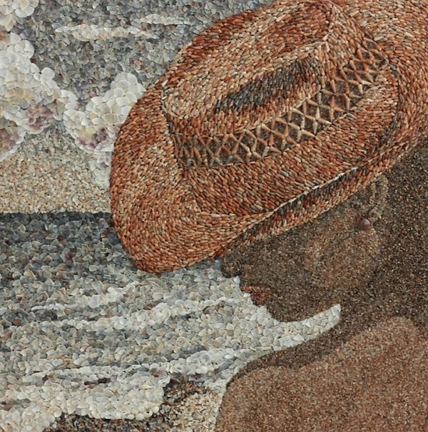 Amazing-Mosaics-Made-from-Sand-and-Seashells_2-l mosaïque sable et coquillage - femme