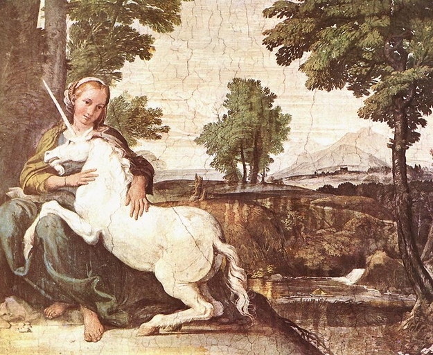 Tableaux de grands maîtres en pop culture Jeune fille vierge et licorne Jeune fille vierge et licorne