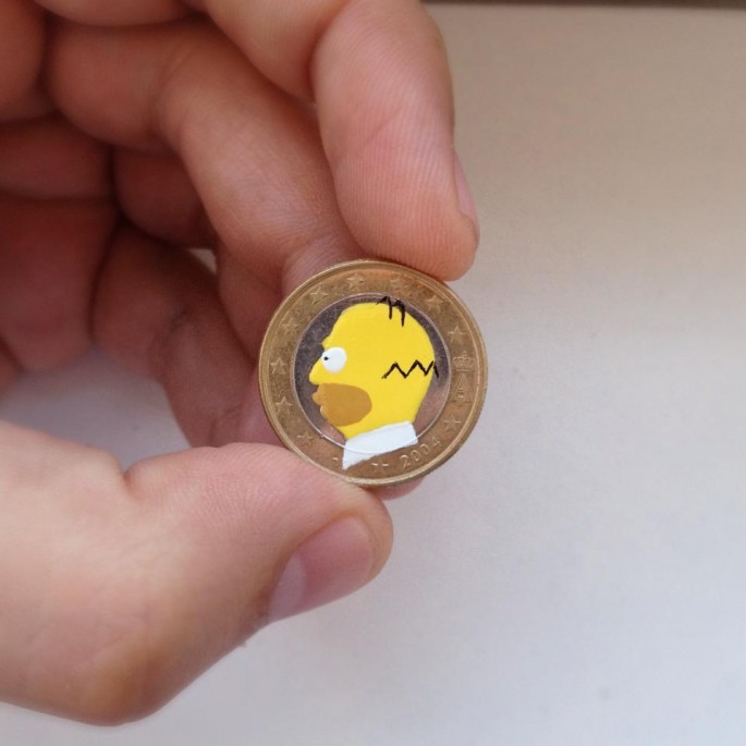 Andre Levy peint des personnages sur des pièces de monnaie personnages sur des pieces de monnaies homer simpson personnages-sur-des-pieces-de-monnaies-homer-simpson