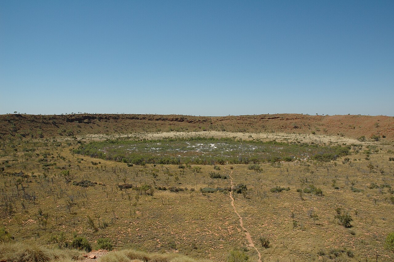 Végétation au fond du cratère de Wolfe Creek en Australie Végétation au fond du cratère de Wolfe Creek en Australie