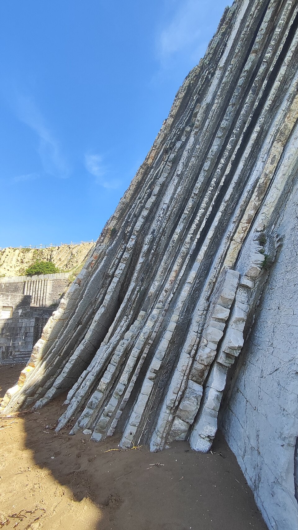 Flysch sur la plage d’Itzurun à Zumaia Flysch vertical sur la plage d’Itzurun à Zumaia dans le Pays basque espagnol