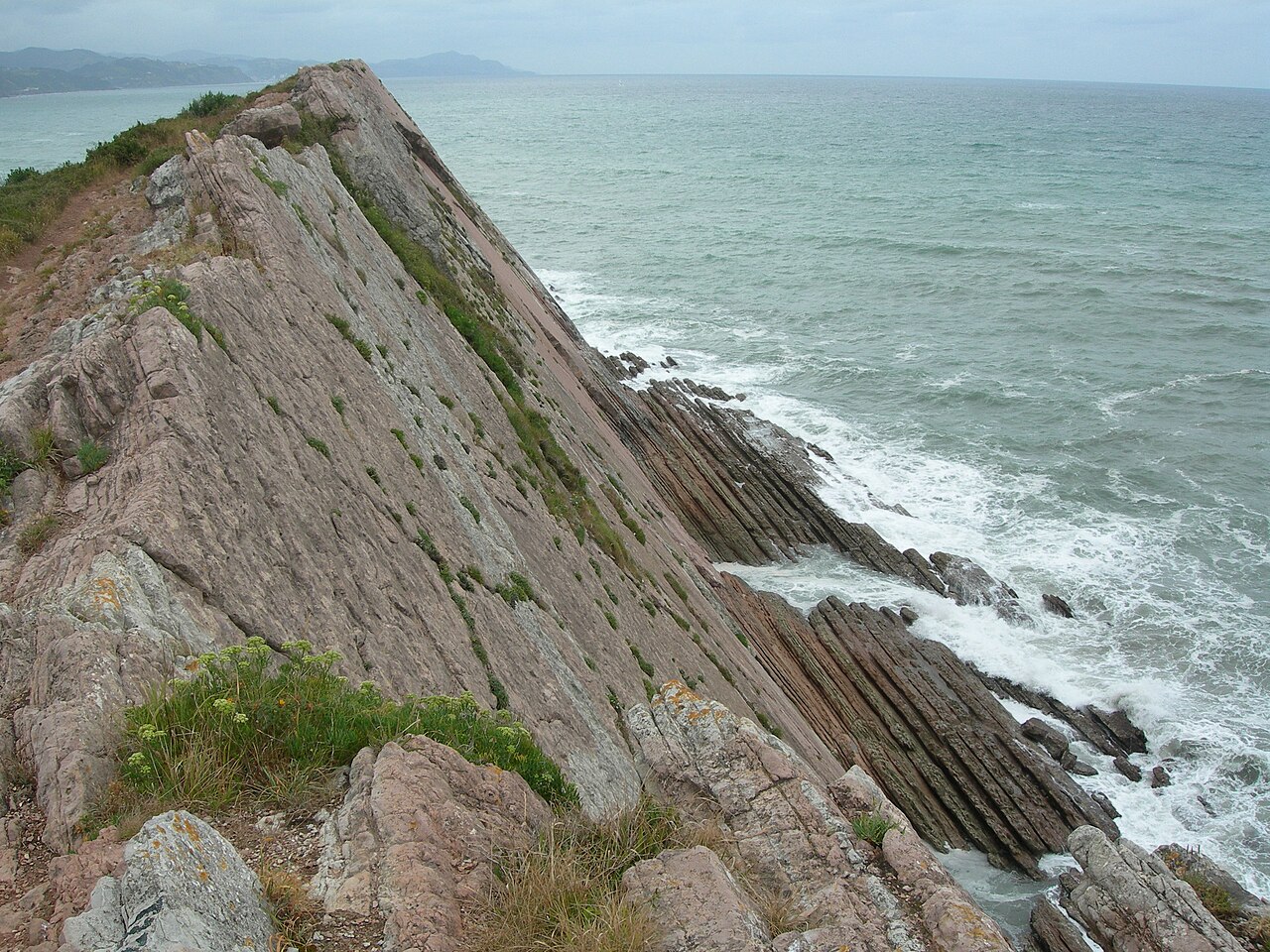 Strates du flysch sur la plage d’Itzurun à Zumaia Couches sédimentaires inclinées du flysch sur la plage d’Itzurun à Zumaia