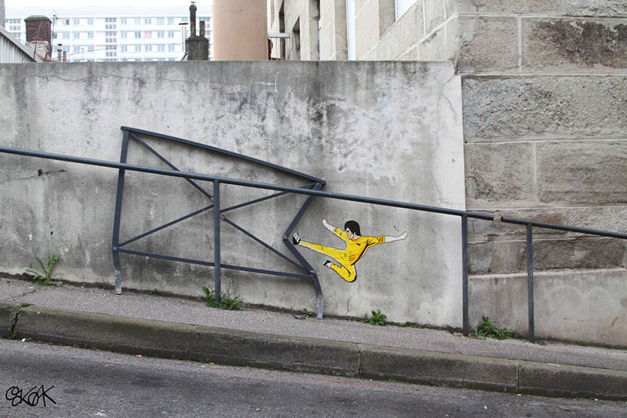 28 oeuvres de street art interagissant avec leur environnement 28 oeuvres de street art interagissant avec leur environnement bruce lee 28-oeuvres-de-street-art-interagissant-avec-leur-environnement-bruce-lee