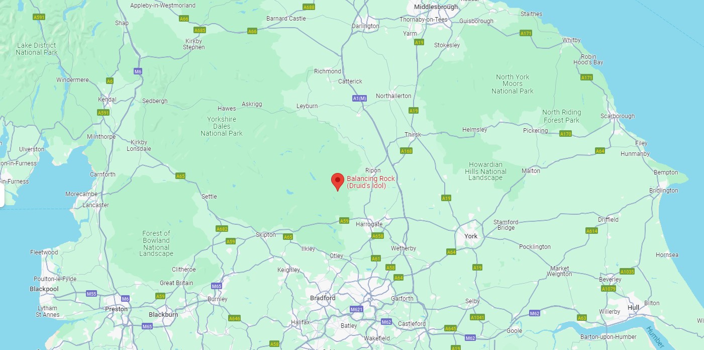 Idol Rock - énorme rocher naturellement en équilibre idol rock rocher de brimham moor angleterre maps idol-rock-rocher-de-brimham-moor-angleterre-maps