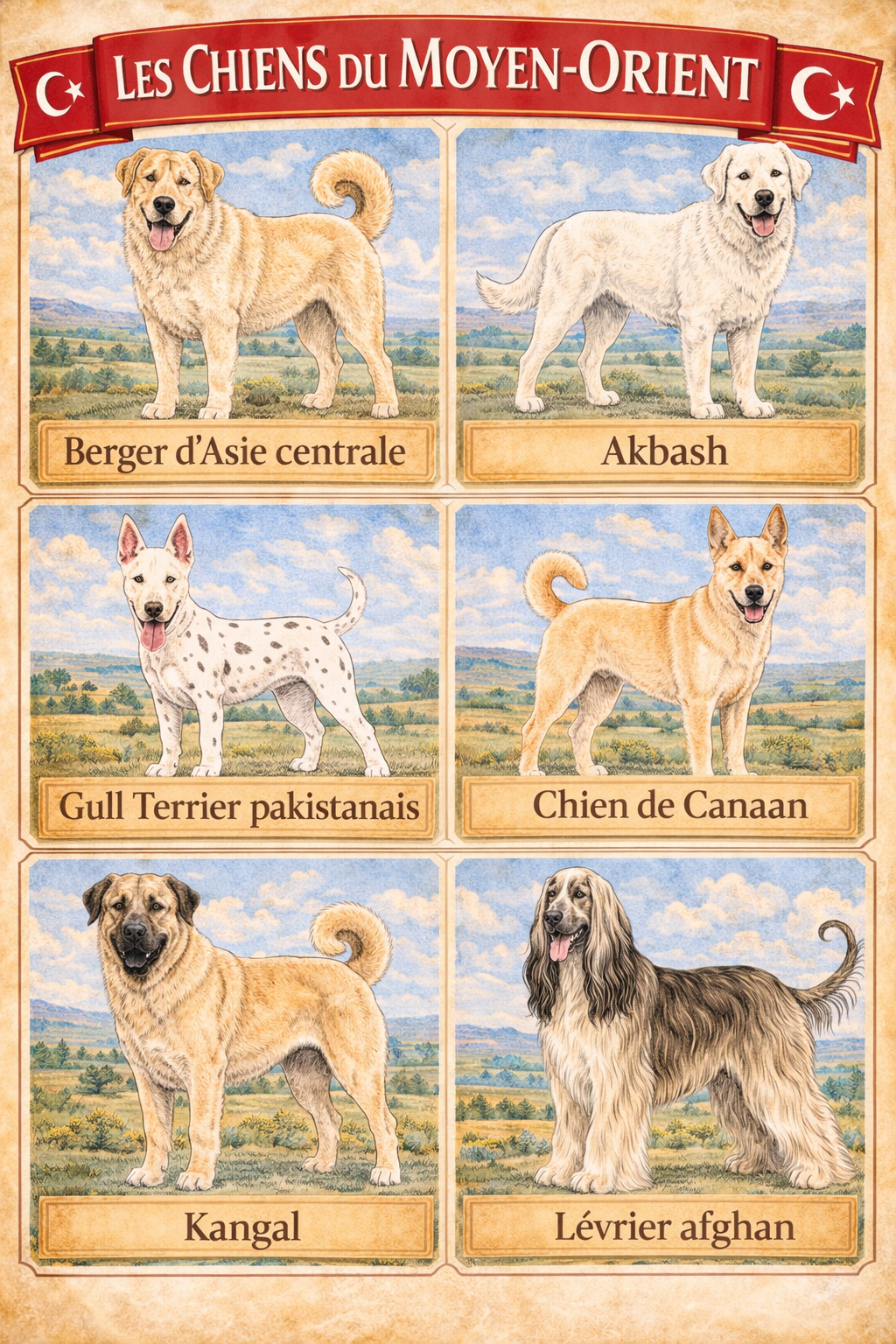 la nationalite des chiens 16 moyen orien la nationalite des chiens 16 moyen orien : Berger d’Asie centrale, Akbash, Gull Terrier pakistanais, Chien de Canaan, Kangal et Lévrier afghan