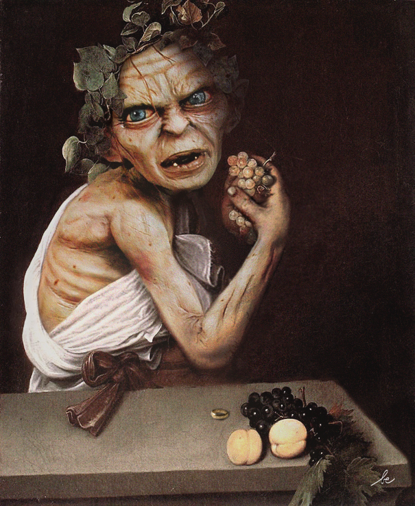 Des stars dans des peintures célèbres par Bénédicte Lacroix stars dans des peintures celebres par Benedicte Lacroix gollum le jeune bacchus malade le caravage stars-dans-des-peintures-celebres-par-Benedicte-Lacroix-gollum-le-jeune-bacchus-malade-le-caravage