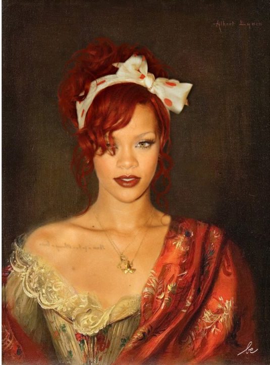 Des stars dans des peintures célèbres par Bénédicte Lacroix stars dans des peintures celebres par Benedicte Lacroix rihanna woman in a red embroided shawl albert lynch stars-dans-des-peintures-celebres-par-Benedicte-Lacroix-rihanna-woman-in-a-red-embroided-shawl-albert-lynch