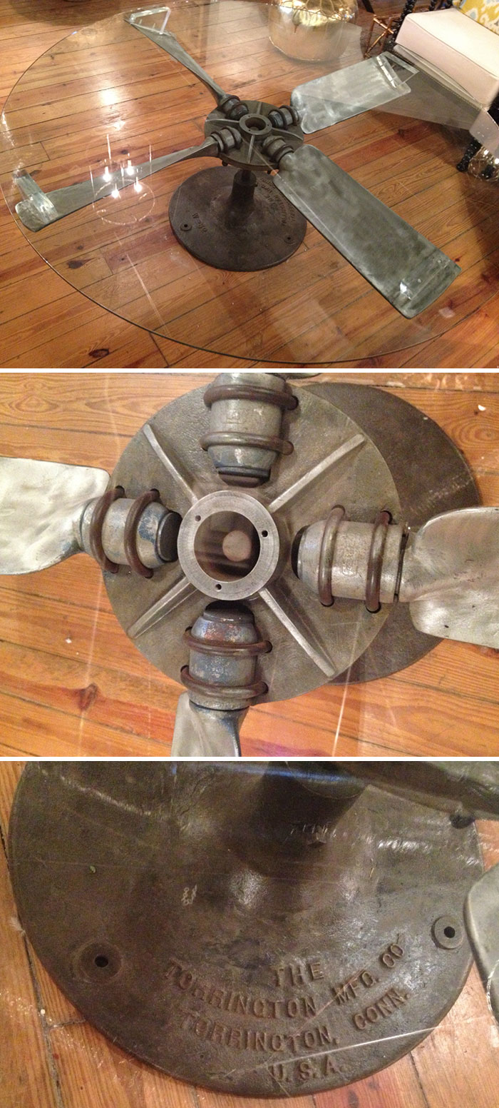 10 meubles en pièces d’avion recyclées au design unique 10 meubles en recyclage de pieces d avion 6 table basse helice Meubles en pièces d’avion recyclées - table basse en hélice vintage