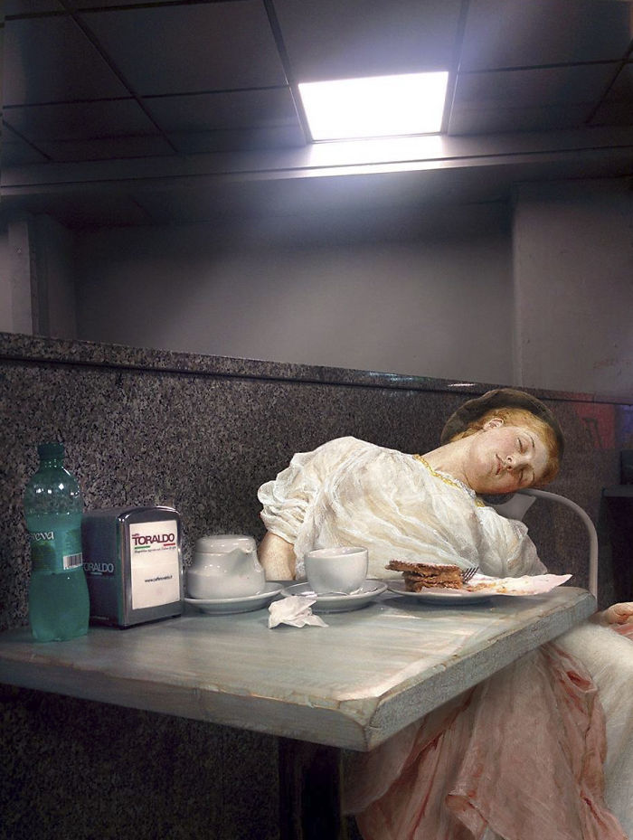 Quand les dieux prennent le métro : les collages anachroniques d’Alexey Kondakov De nouveaux melanges de classiques de la peinture et de vie moderne par Alexey Kondakov 2 Quand les dieux prennent le métro : les collages anachroniques d’Alexey Kondakov 2