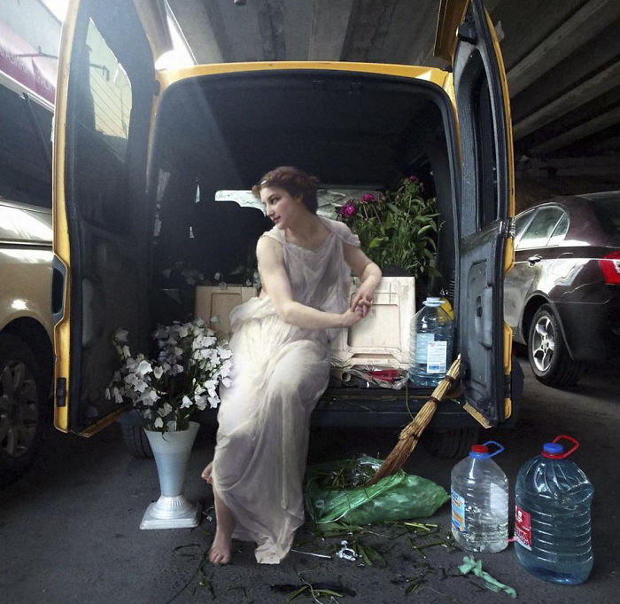 Quand les dieux prennent le métro : les collages anachroniques d’Alexey Kondakov De nouveaux melanges de classiques de la peinture et de vie moderne par Alexey Kondakov 6 Quand les dieux prennent le métro : les collages anachroniques d’Alexey Kondakov 6