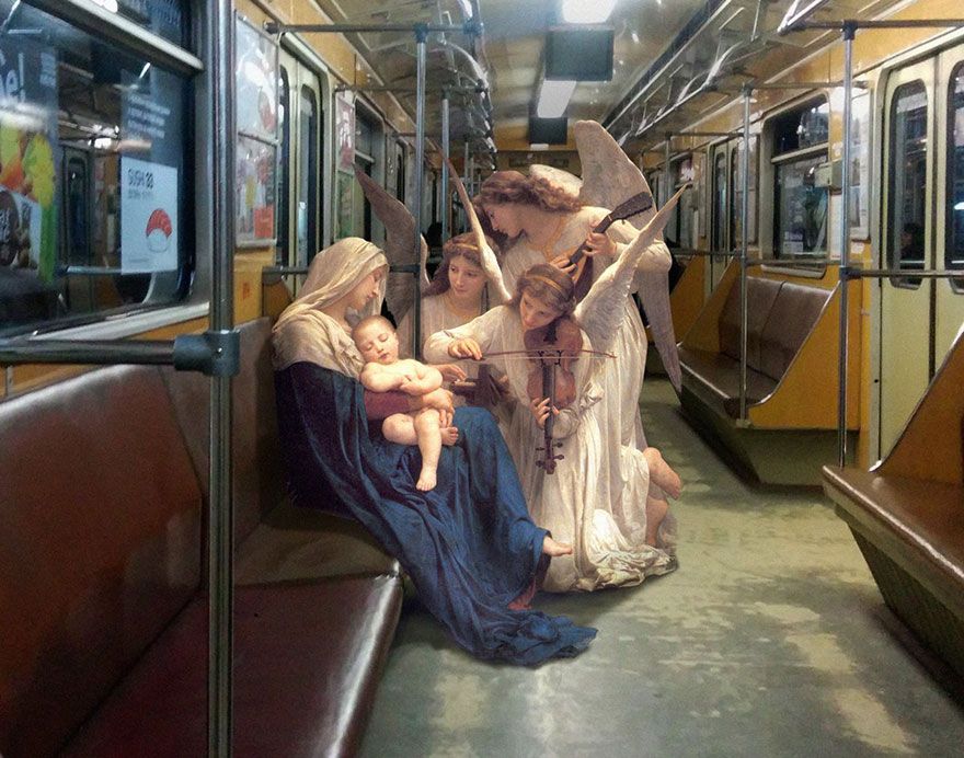 Quand les dieux prennent le métro : les collages anachroniques d’Alexey Kondakov Les melanges de personnages des classiques de la peinture et de la vie moderne par Alexey Kondakov 1 Les-melanges-de-personnages-des-classiques-de-la-peinture-et-de-la-vie-moderne-par-Alexey-Kondakov-1