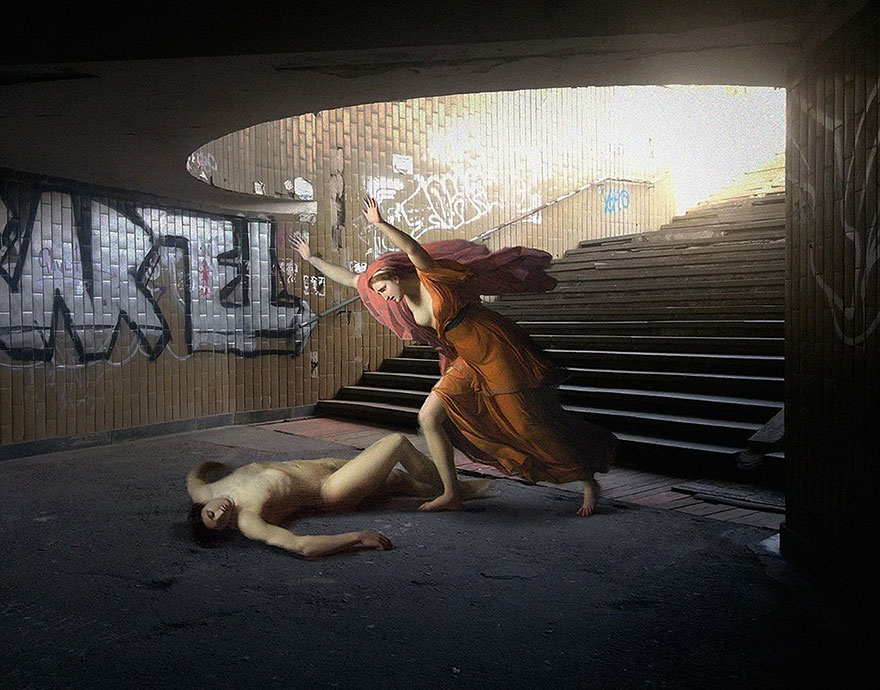 Quand les dieux prennent le métro : les collages anachroniques d’Alexey Kondakov Les melanges de personnages des classiques de la peinture et de la vie moderne par Alexey Kondakov 12 Les-melanges-de-personnages-des-classiques-de-la-peinture-et-de-la-vie-moderne-par-Alexey-Kondakov-12