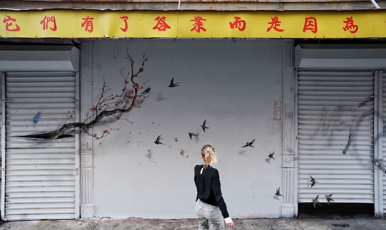 Street art: l’“arbre de brique” et la fresque en trompe-l’œil poétique de Pejac street art une fresque en trompe l oeil cerisier pejac 1 street-art-une-fresque-en-trompe-l-oeil-cerisier-pejac-1