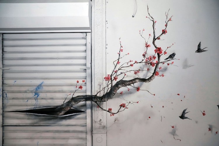 Street art: l’“arbre de brique” et la fresque en trompe-l’œil poétique de Pejac street art une fresque en trompe l oeil cerisier pejac 2 street-art-une-fresque-en-trompe-l-oeil-cerisier-pejac-2