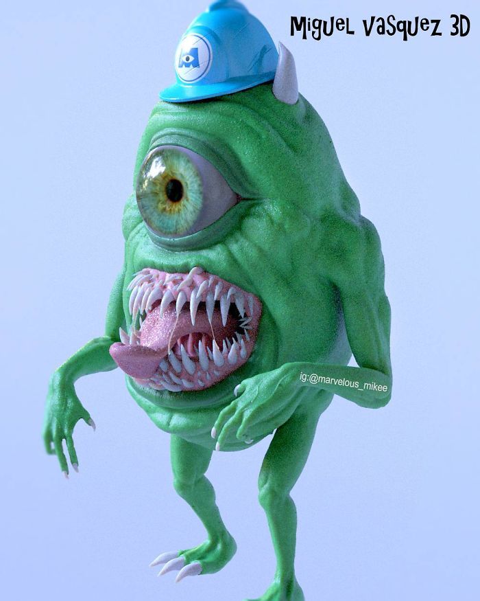 Des personnages de dessins animés en version réaliste par Miguel Vasquez Des personnages de dessins animes en version realiste par Miguel Vasquez 5 mike wazowski Des-personnages-de-dessins-animes-en-version-realiste-par-Miguel-Vasquez-5-mike-wazowski
