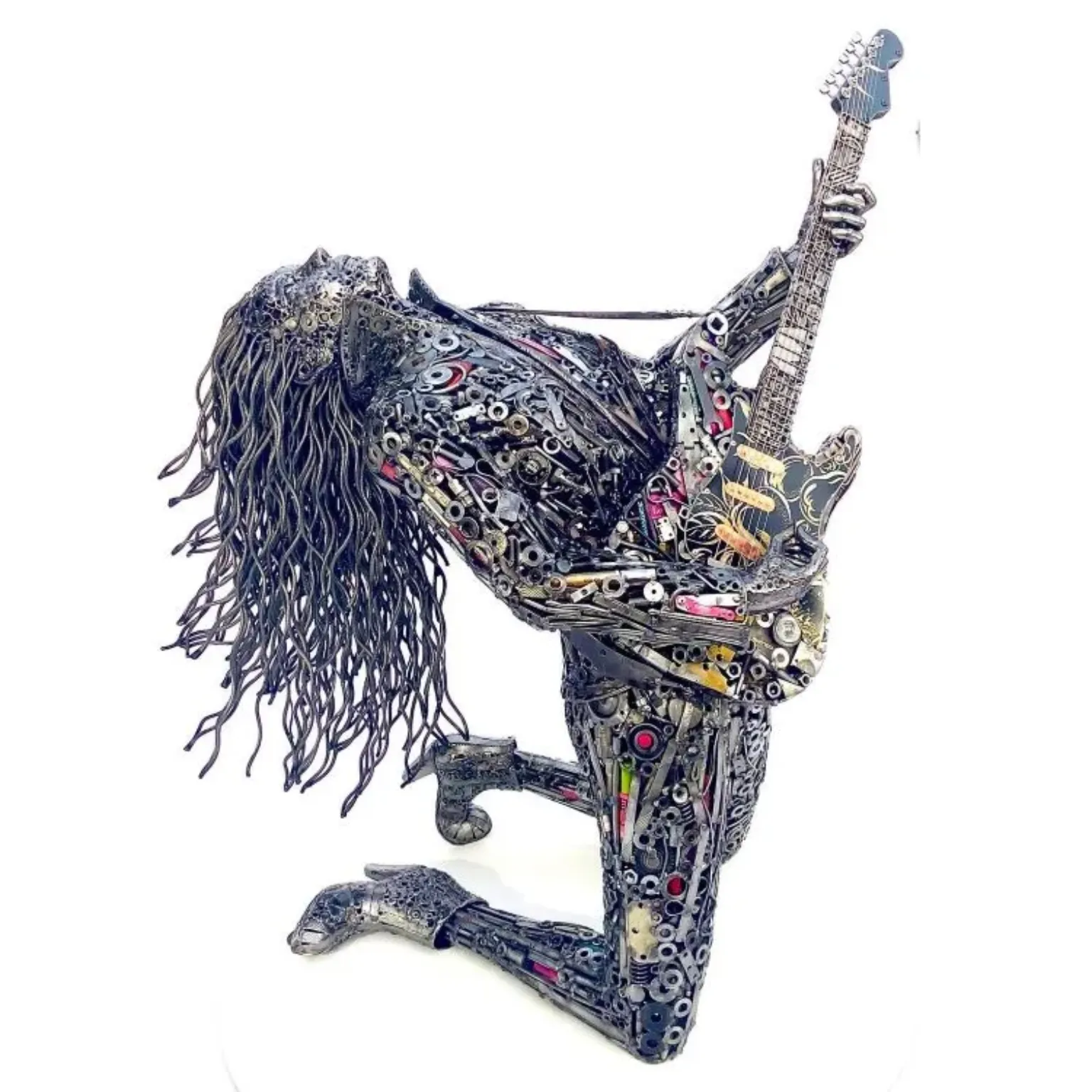 De nouvelles sculptures en assemblage de pieces metalliques recyclage Brian Mock 13 sculpture de guitariste en métal recyclé par Brian Mock