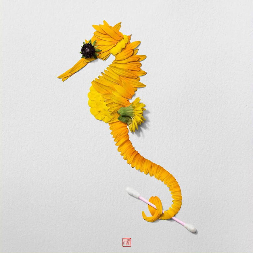 De nouveaux animaux en composition de fleurs par Raku Inoue De nouveaux animaux en composition de fleurs par Raku Inoue ikebana 14 hippocampe De-nouveaux-animaux-en-composition-de-fleurs-par-Raku-Inoue-ikebana-14-hippocampe