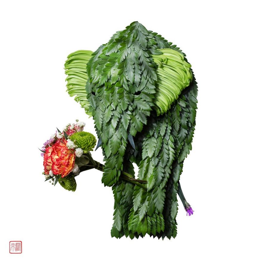 De nouveaux animaux en composition de fleurs par Raku Inoue De nouveaux animaux en composition de fleurs par Raku Inoue ikebana 6 elephant De-nouveaux-animaux-en-composition-de-fleurs-par-Raku-Inoue-ikebana-6-elephant