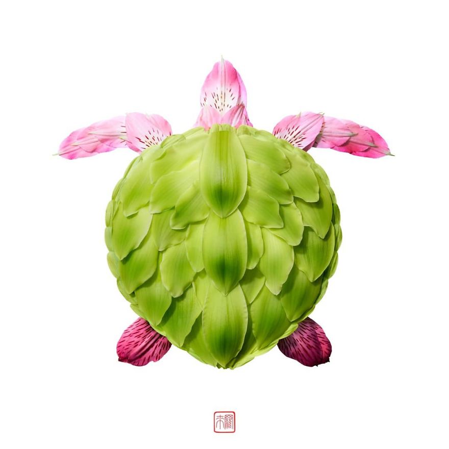 De nouveaux animaux en composition de fleurs par Raku Inoue De nouveaux animaux en composition de fleurs par Raku Inoue ikebana 9 tortue De-nouveaux-animaux-en-composition-de-fleurs-par-Raku-Inoue-ikebana-9-tortue