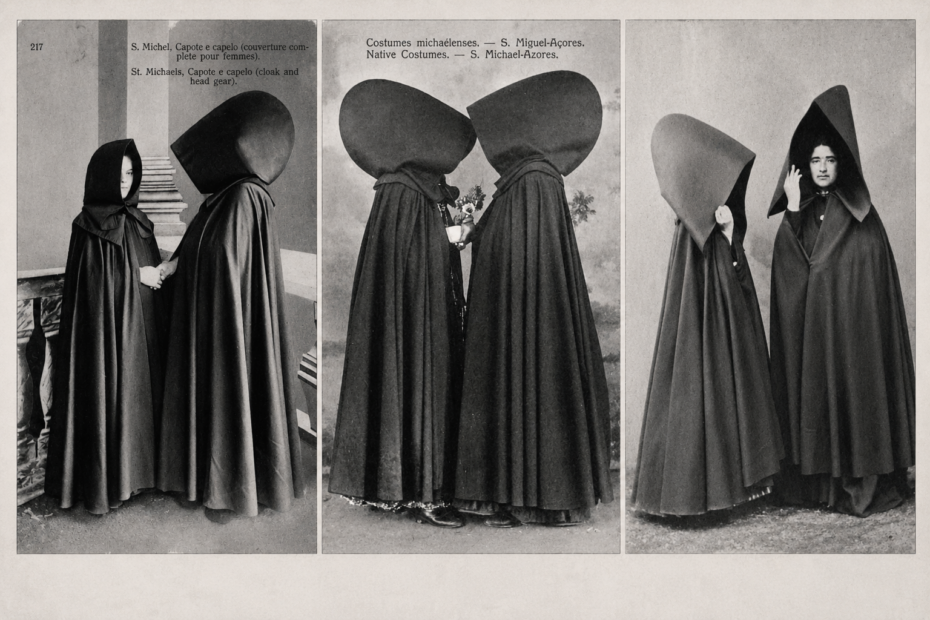 Capote e capelo : la cape traditionnelle des femmes des Açores Le capote e capelo une cape avec capuchon tenue traditionnelle feminine des Acores Le capote e capelo une cape avec capuchon tenue traditionnelle feminine des Acores