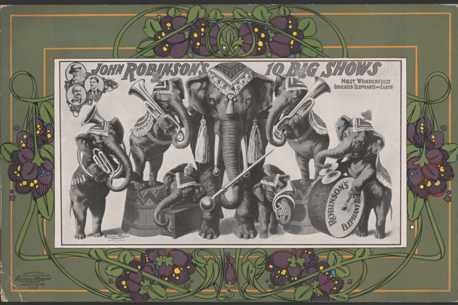 La tragique histoire de Mary, l’éléphante pendue pour « meurtre » elephants cirque instruments 1902 Éléphants dressés jouant des instruments dans une affiche de cirque américaine de 1902
