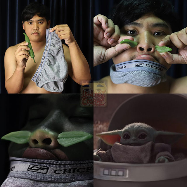 De nouveaux cosplays pas chers à partir d’objets du quotidien par Lonelyman de nouveaux cosplays pas chers a partir d objets du quotidien par Lonelyman 2 bebe yoda slip piment de-nouveaux-cosplays-pas-chers-a-partir-d-objets-du-quotidien-par-Lonelyman-2-bebe-yoda-slip-piment