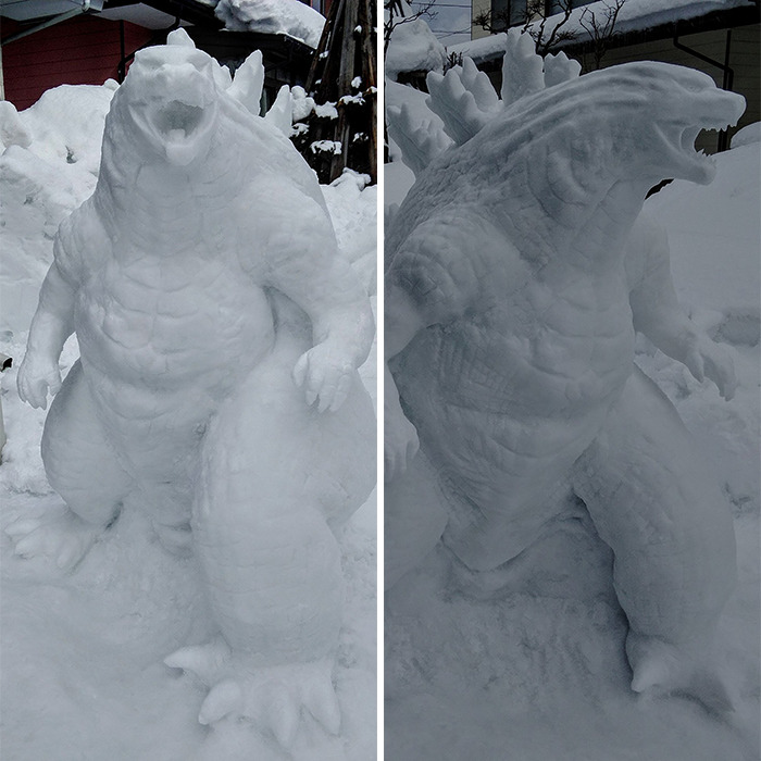 Les magnifiques sculptures de neige de mokomoko Les magnifiques sculptures de neige de mokomoko 10 godzilla Les-magnifiques-sculptures-de-neige-de-mokomoko-10-godzilla