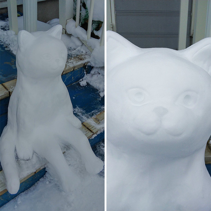 Les magnifiques sculptures de neige de mokomoko Les magnifiques sculptures de neige de mokomoko 14 cats chat Les-magnifiques-sculptures-de-neige-de-mokomoko-14-cats-chat