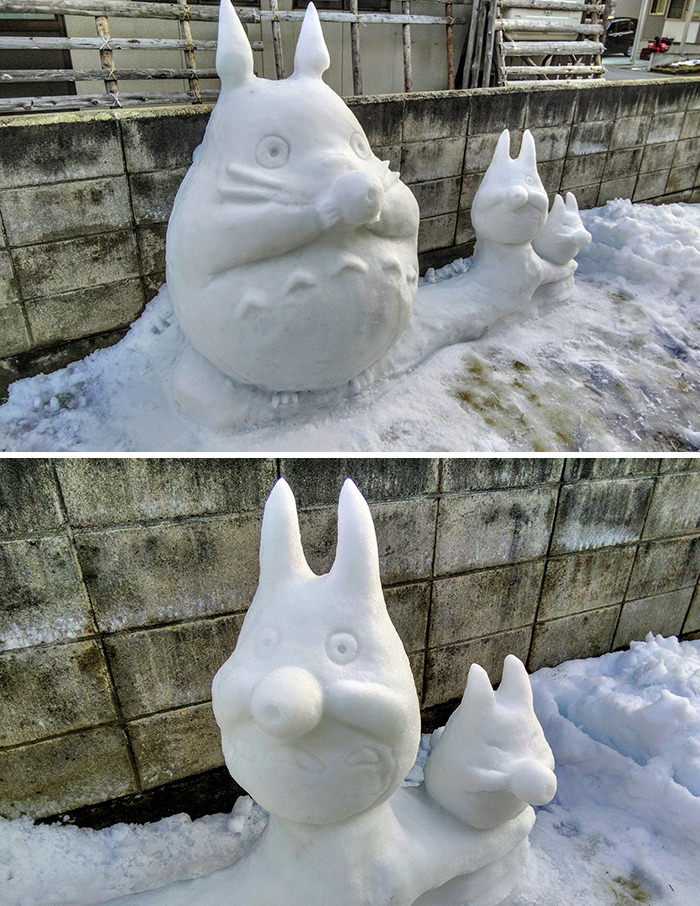 Les magnifiques sculptures de neige de mokomoko Les magnifiques sculptures de neige de mokomoko 5 totoro Les-magnifiques-sculptures-de-neige-de-mokomoko-5-totoro