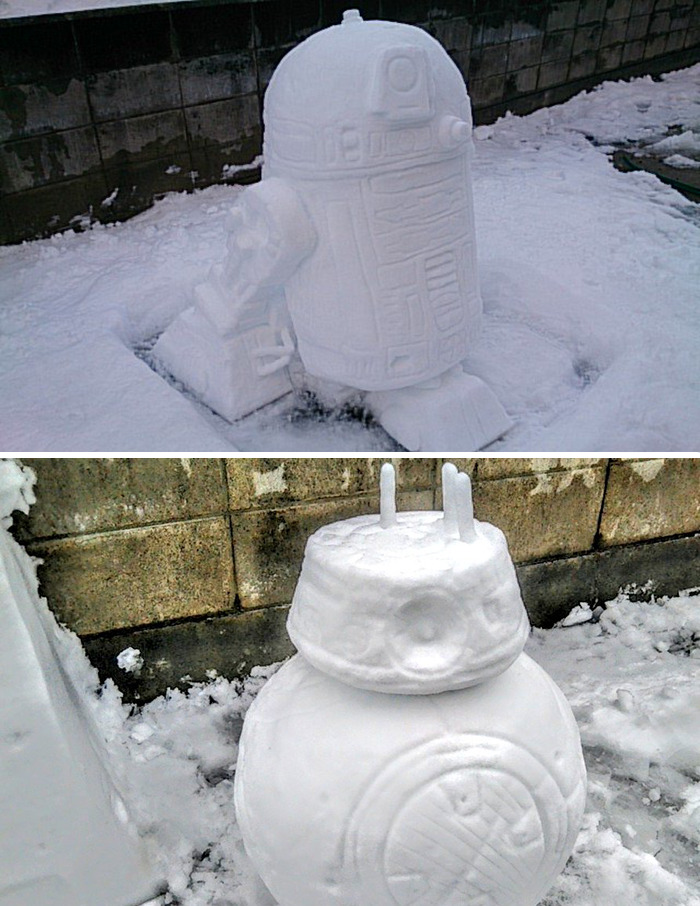 Les magnifiques sculptures de neige de mokomoko Les magnifiques sculptures de neige de mokomoko 8 r2d2 bb8 Les-magnifiques-sculptures-de-neige-de-mokomoko-8-r2d2-bb8