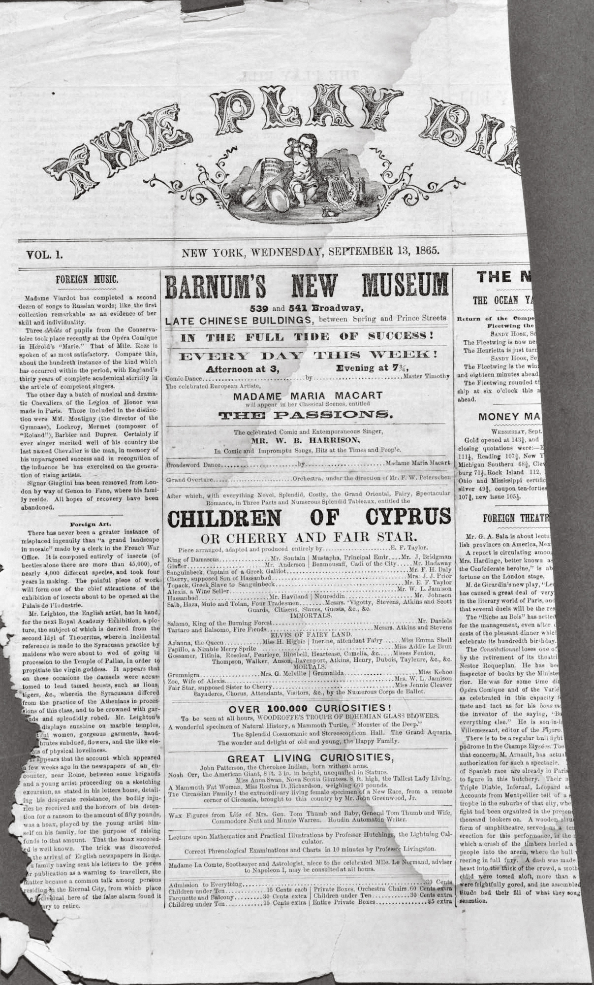 Affiche du Barnum Museum de 1865 mentionnant la géante Anna Swan Affiche du Barnum Museum de 1865 mentionnant la géante Anna Swan