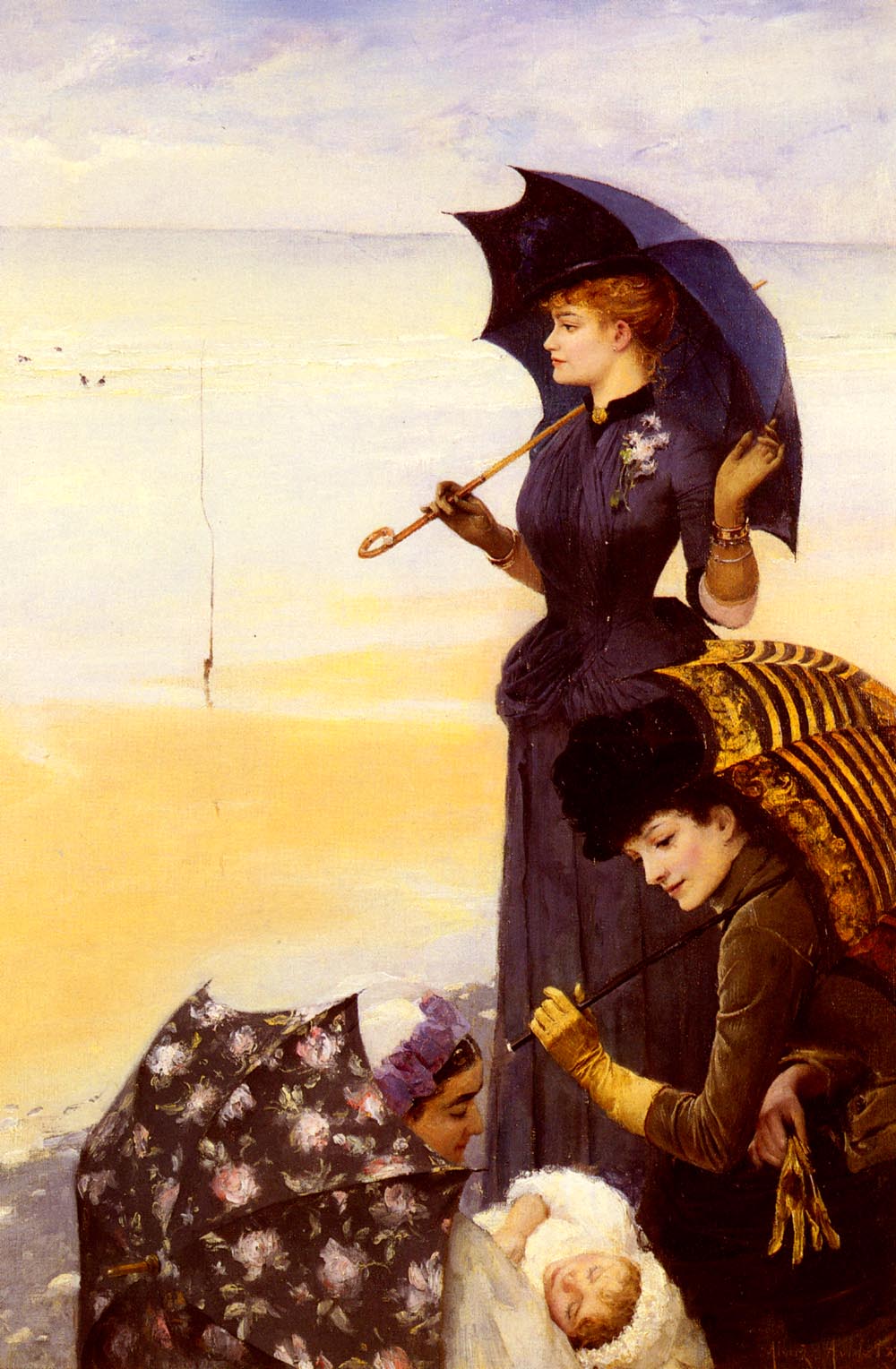 albert aublet plage le treport 1887 Baigneurs sur la plage du Tréport en 1887 peints par Albert Aublet
