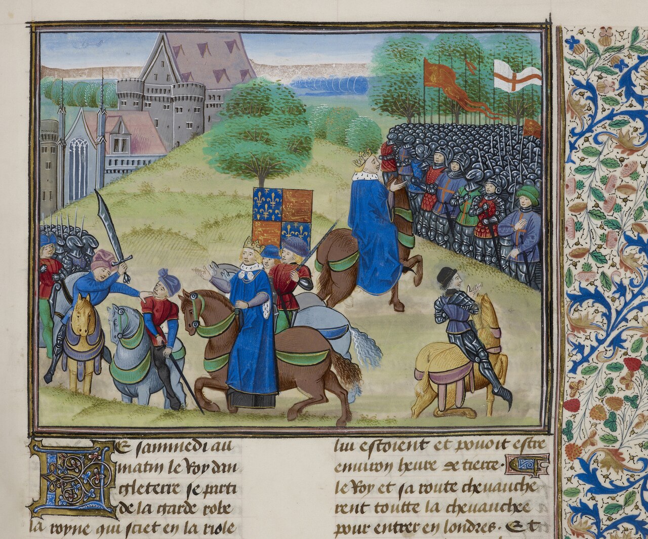 Mort de Wat Tyler dans une enluminure médiévale des Chroniques de Froissart Mort de Wat Tyler dans une enluminure médiévale des Chroniques de Froissart