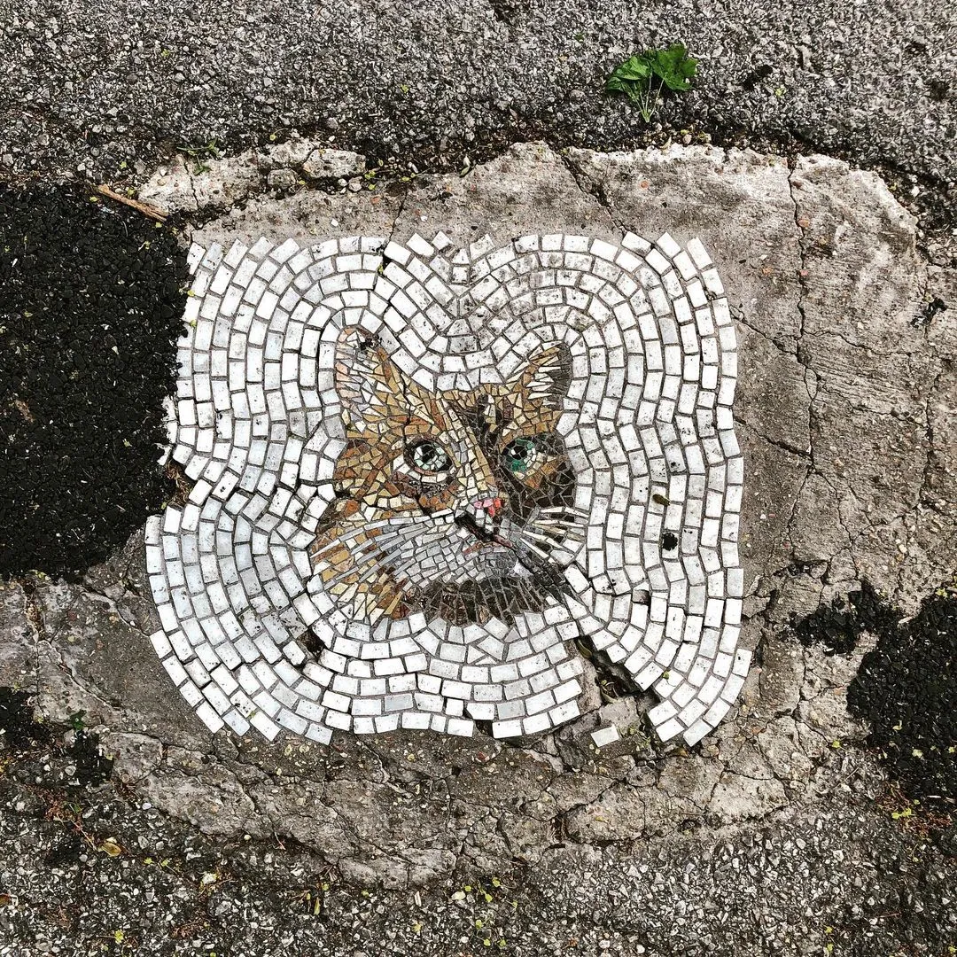 Des réparations de nids de poule avec de la mosaique par Jim Bachor Des reparations de nids de poule avec de la mosaique par Jim Bachor 4 Des-reparations-de-nids-de-poule-avec-de-la-mosaique-par-Jim-Bachor