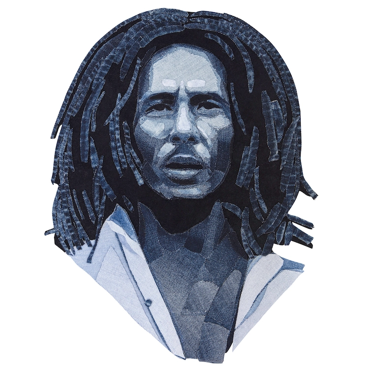 Denim Legends - des portraits en jeans par Ian Berry Denim Legends des portraits en jeans par Ian Berry 3 bob marley Denim-Legends-des-portraits-en-jeans-par-Ian-Berry-3-bob-marley