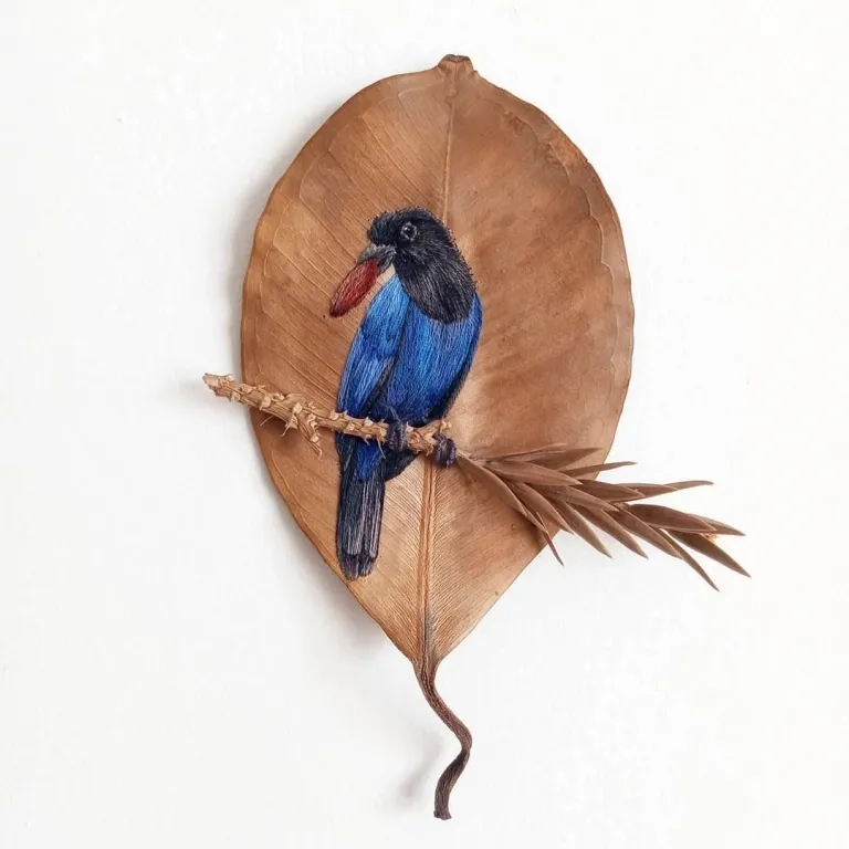Des broderies d' oiseaux sur des feuilles mortes broderies d oiseaux sur des feuilles mortes par Laura Dalla Vecchia 12 broderies d oiseaux sur des feuilles mortes par Laura Dalla Vecchia 12