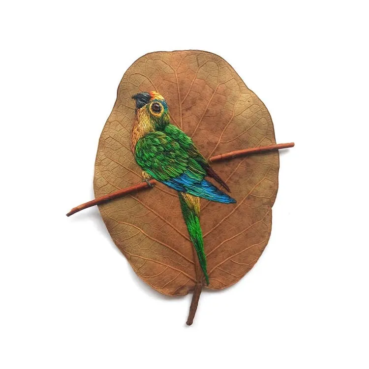 Des broderies d' oiseaux sur des feuilles mortes broderies d oiseaux sur des feuilles mortes par Laura Dalla Vecchia 8 broderies d oiseaux sur des feuilles mortes par Laura Dalla Vecchia 8