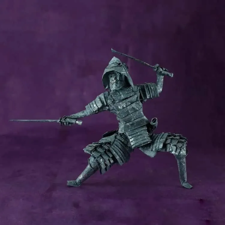 Un stupéfiant ange en origami d'une seule feuille de papier ressemblant à une sculpture de marbre chris conrad samourais origamis 5 chris-conrad-samourais-origamis-5