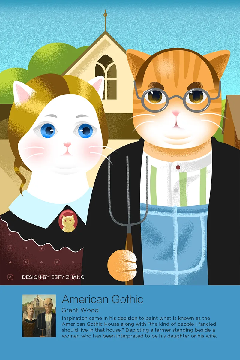 Famous Kitty - Des chats dans des portraits célèbres Famous Kitty Des chats dans des portraits celebres 3 american gothic grant wood Famous-Kitty-Des-chats-dans-des-portraits-celebres-3-american-gothic-grant-wood
