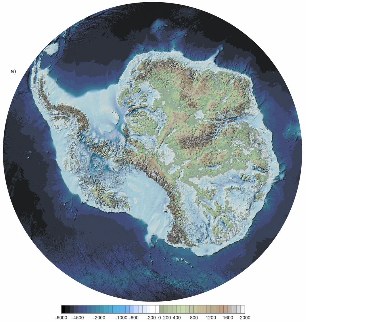 Carte Bedmap3 du relief de l’Antarctique sous la glace Carte Bedmap3 du relief de l’Antarctique sous la glace