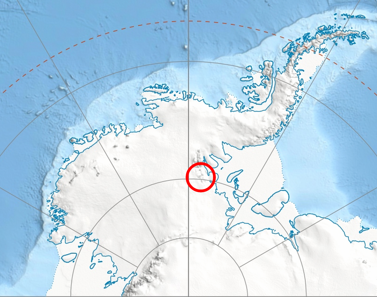 Localisation du Heritage Range dans les monts Ellsworth en Antarctique Carte montrant la localisation du Heritage Range et des monts Ellsworth dans l'ouest de l'Antarctique