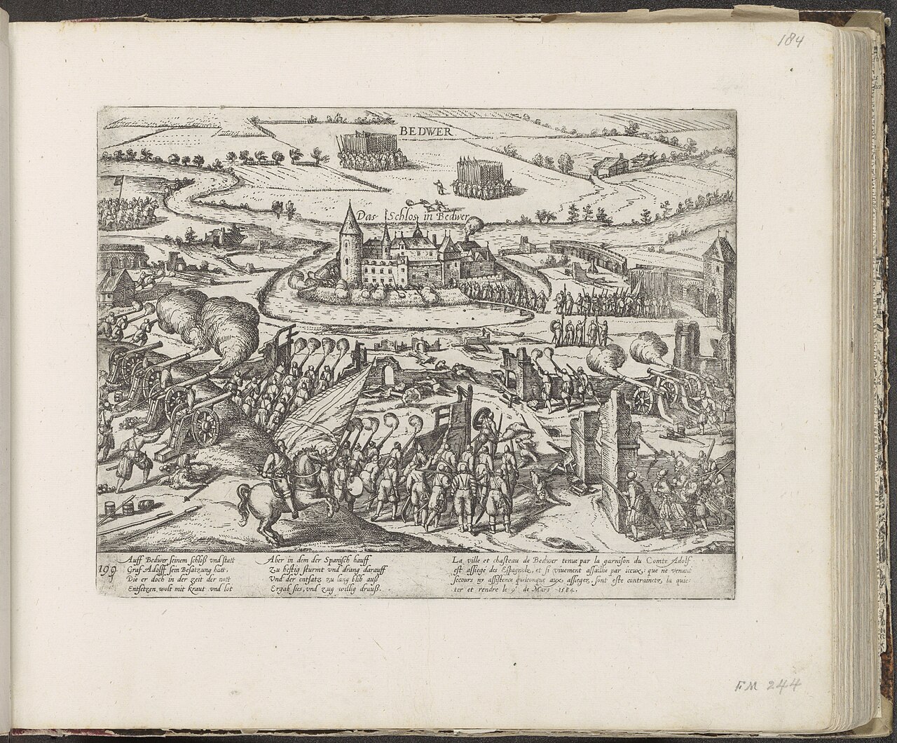 Bedburg pendant la guerre de Cologne en 1584 Gravure historique représentant le siège et la reddition de Bedburg pendant la guerre de Cologne en 1584