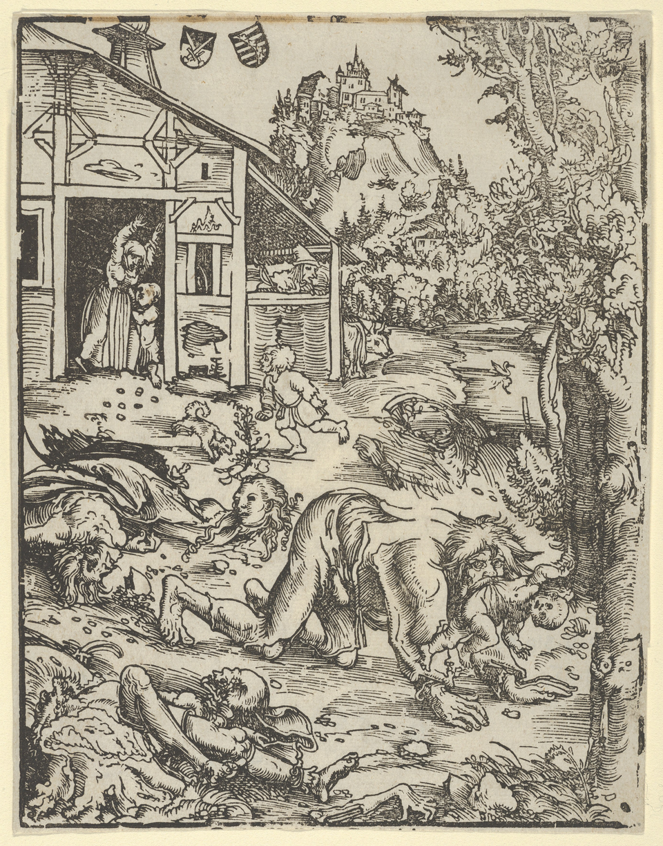 Le loup-garou dans une gravure de Lucas Cranach vers 1512 Représentation d'un loup-garou ou cannibale par Lucas Cranach l'Ancien vers 1512