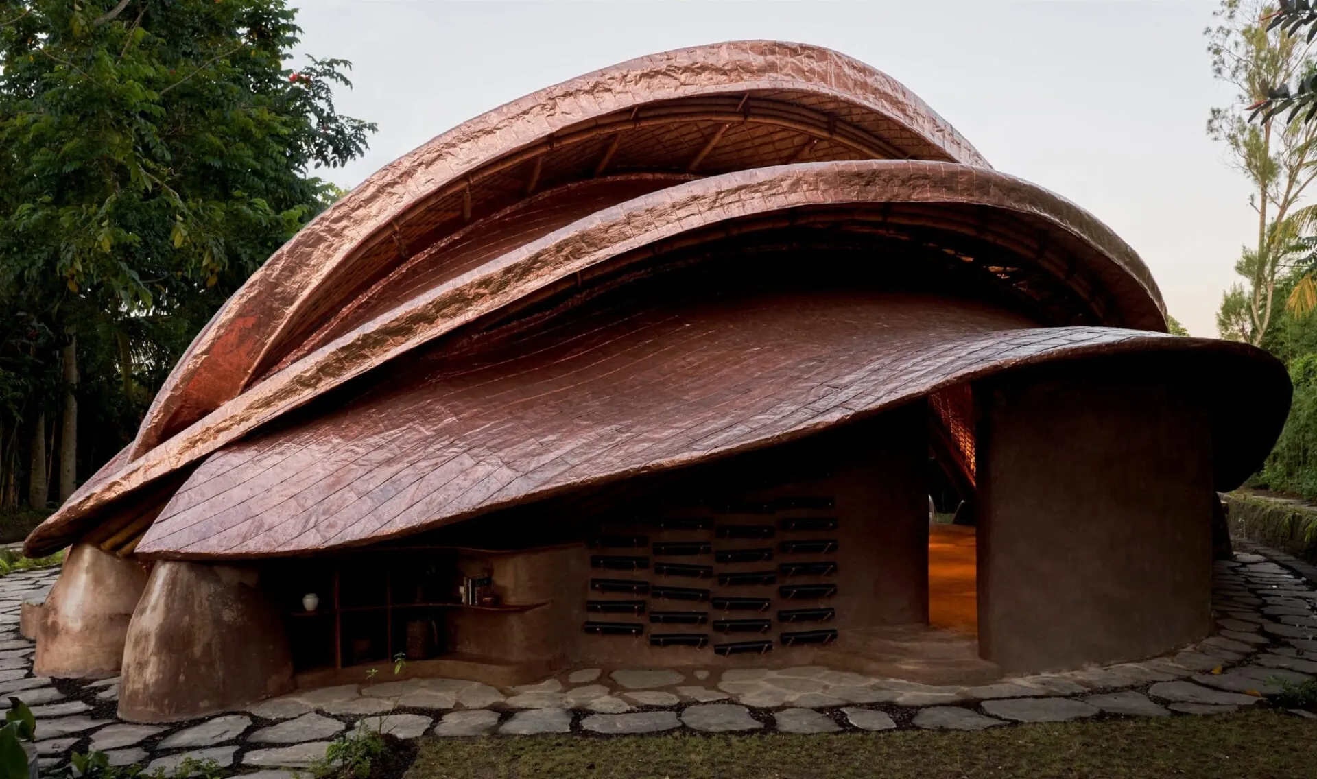 Lumi Shala, une salle de yoga en bambous recouverte de pétales de cuivre lumi shala une salle de yoga en bambous recouverte de petales de cuivre indonesie bali 2 lumi-shala-une-salle-de-yoga-en-bambous-recouverte-de-petales-de-cuivre-indonesie-bali-2