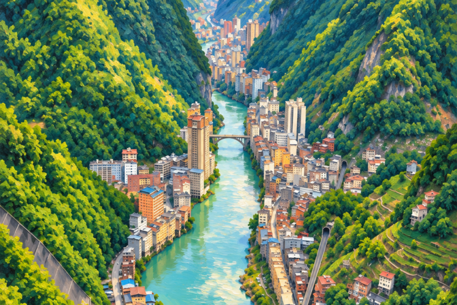 Yanjing, la ville la plus étroite du monde yanjing yanjin ville plus etroite chine Illustration de Yanjing, ville très étroite dans une gorge du Yunnan en Chine