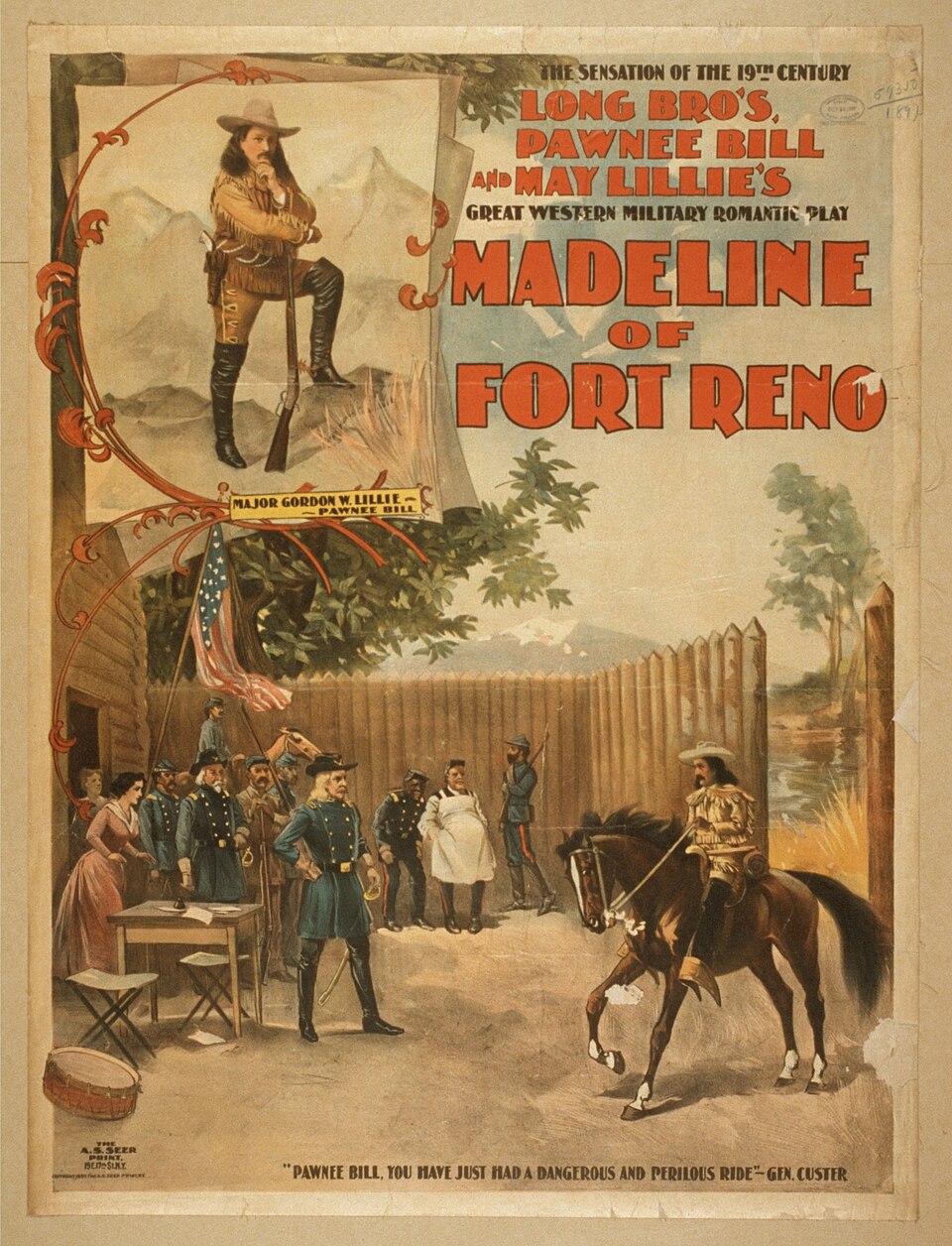 pawnee bill may lillie wild west 1897 Affiche du spectacle de Pawnee Bill et May Lillie en 1897