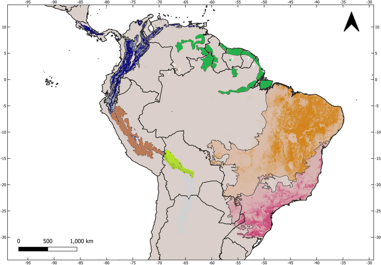 Carte de répartition des différentes espèces de chats-tigres dont Leopardus tilcayo Carte de répartition des différentes espèces de chats-tigres dont Leopardus tilcayo