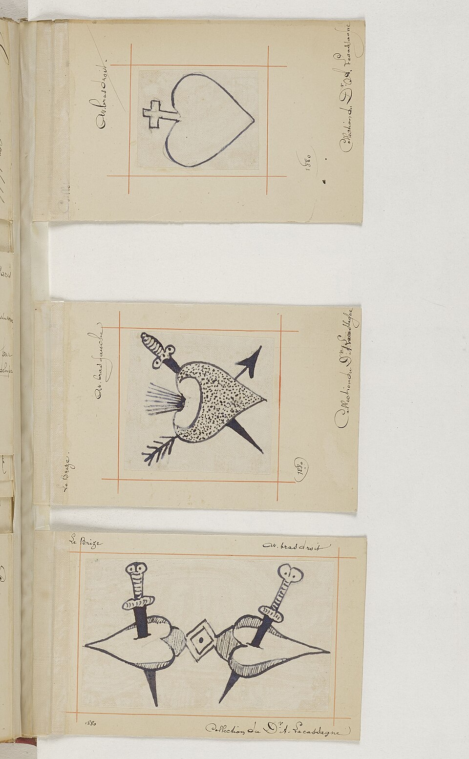 coeurs tatouages lacassagne 107 Cœurs tatoués parmi les emblèmes métaphores recueillis par Alexandre Lacassagne
