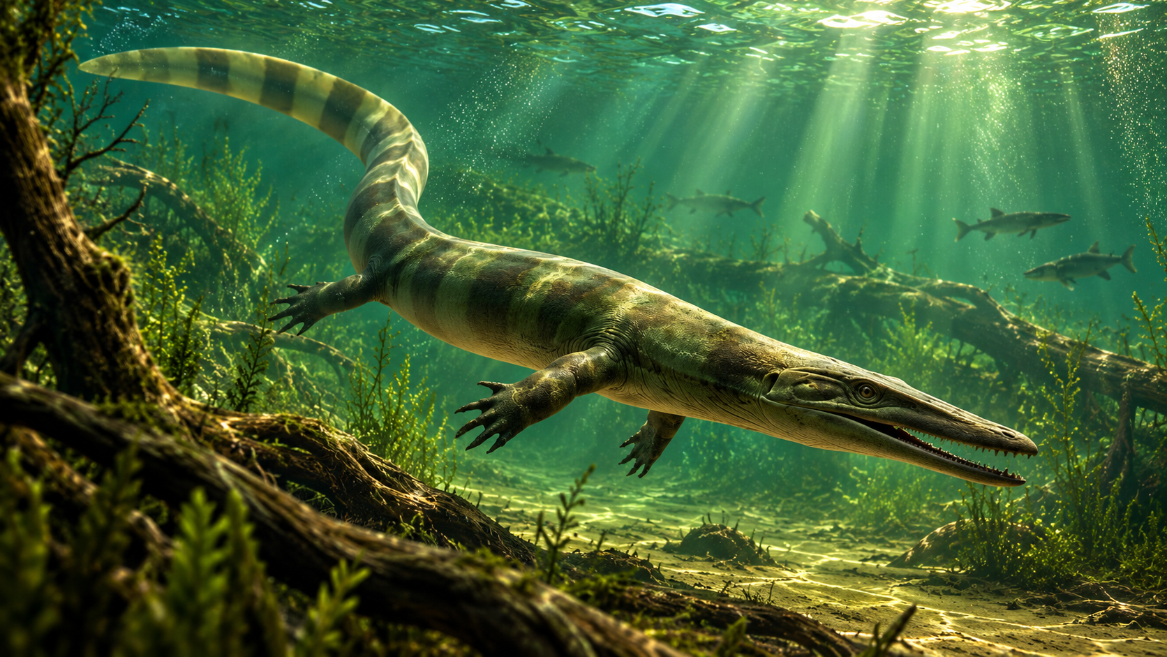 garamaudo bauciensis mosasaure eau douce provence Reconstitution de Garamaudo bauciensis, mosasaure d'eau douce vivant dans un lac de Provence il y a 84 millions d'années