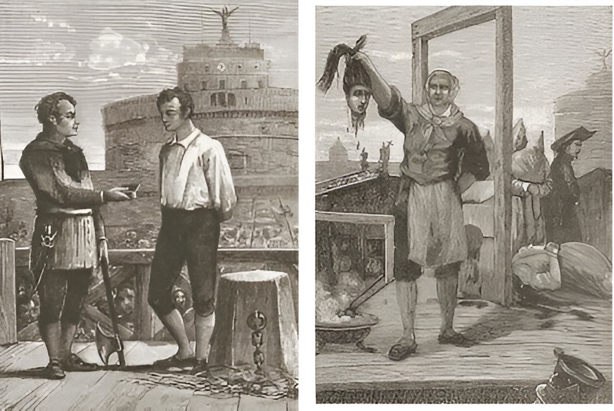 mastro titta bourreau des papes gravures Deux gravures de Mastro Titta, bourreau des papes, offrant du tabac à un condamné puis présentant une tête décapitée.